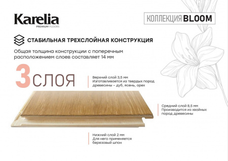Паркетная доска Karelia Bloom Дуб Oak Story Camellia Deep Mat фото 3